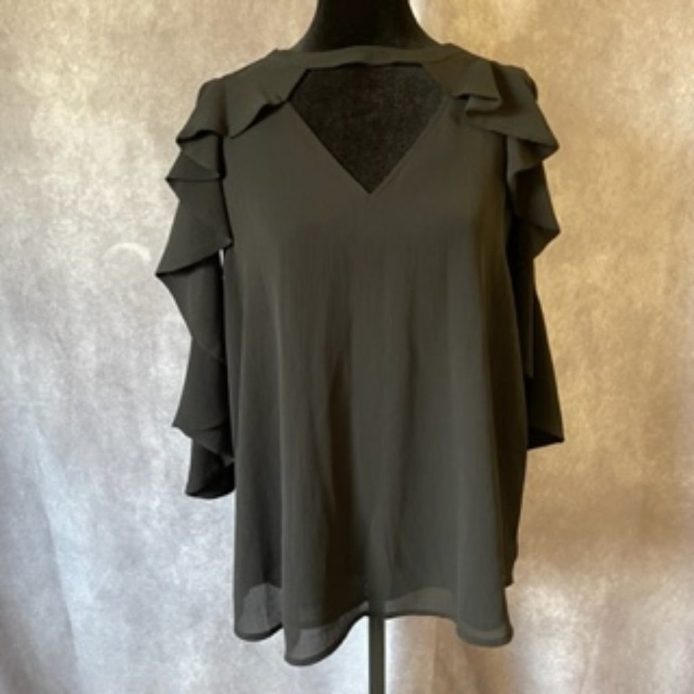 Michael Kors Black  Sleeveless with Sheer Black Ruffle Overlay Top Size M